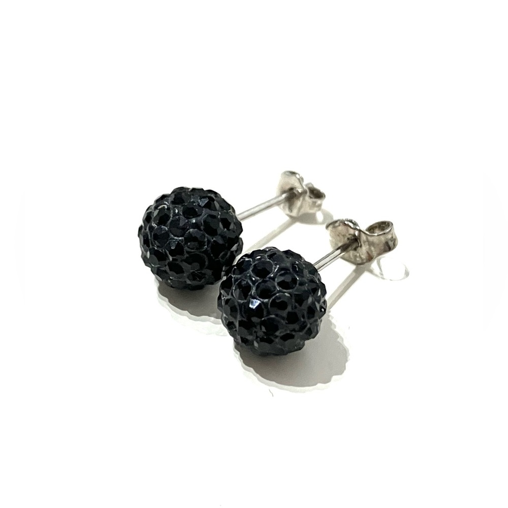 Black Crystal Sterling Silver Sparkle Ball Earrings 7mm